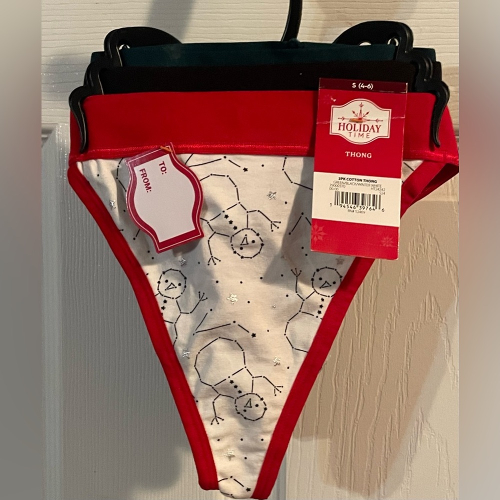 🔴 3/$12 Holiday Time Women’s Festive 3-Piece Thong Set! NWT! Size Small‎ 4/6
